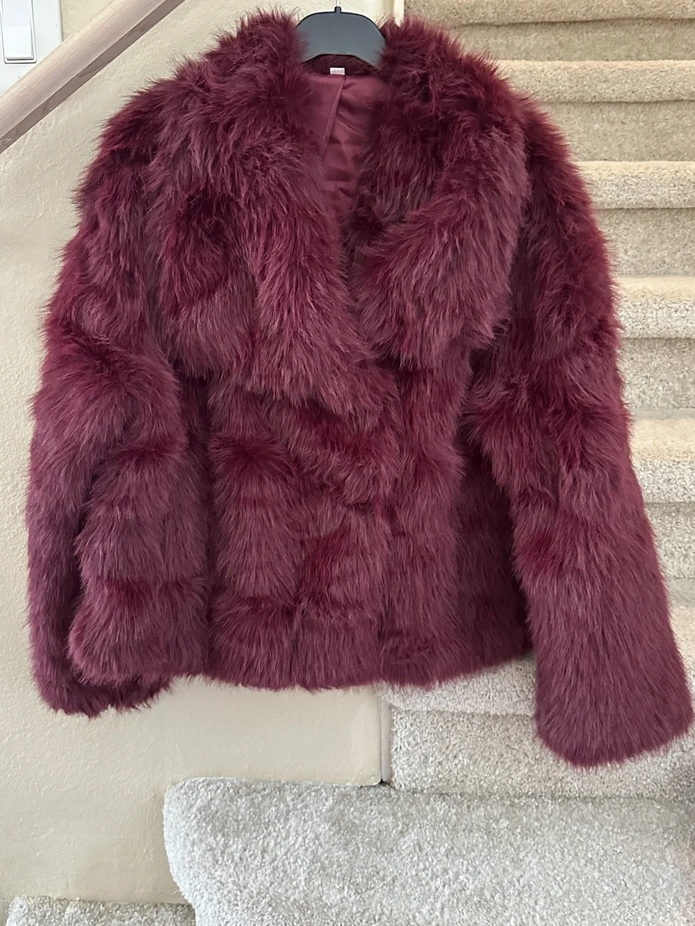 Women's Faux Fur Jacket - Burgundy
